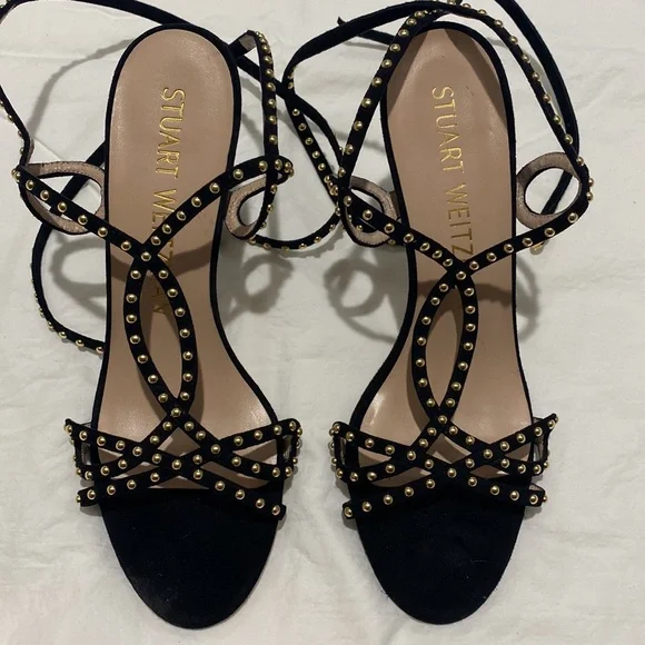 Stuart Weitzman Black and Gold Studded Heels - Picture 9 of 9